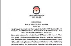 KPU Manado Buka Ruang Masukan dan Tanggapan Masyarakat Bagi Empat Paslon Pilwako 2024