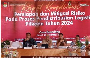 Persiapan dan mitigasi resiko distribusi logistik Pilkada 2024, KPU Minut Gelar Rakor Bersama Bawaslu dan Forkopimda